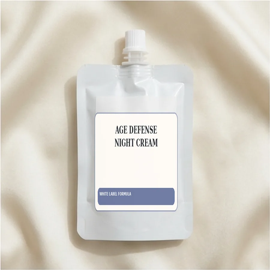 Age Defense Night Cream White Label Formula — Spout sachet private label packaging