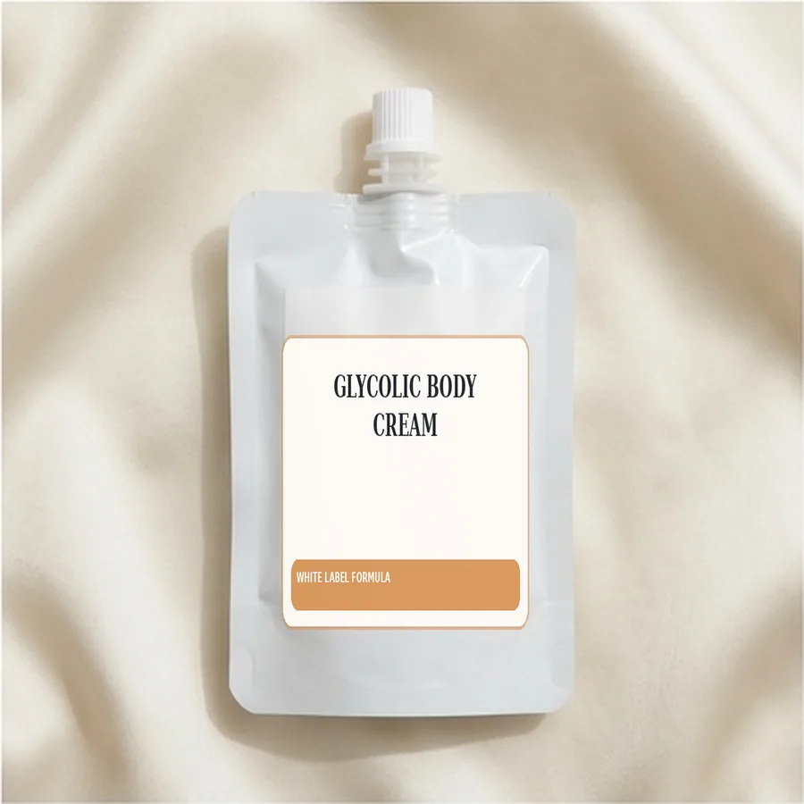 Glycolic Body Cream White Label Formula — Spout sachet private label packaging
