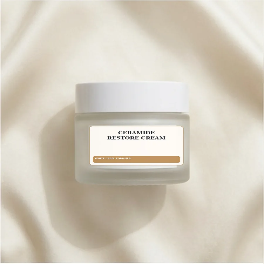 Ceramide Restore Cream White Label Formula — Glass jar private label packaging