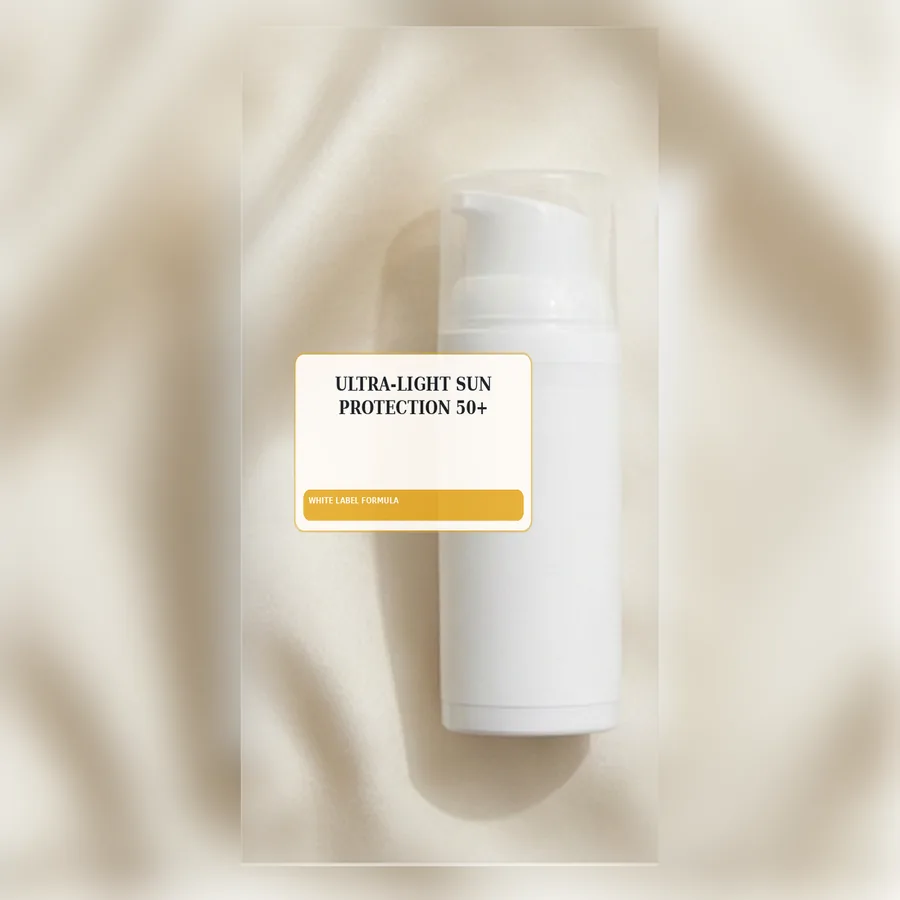 Ultra-Light Sun Protection 50+ White Label Formula — Airless pump private label packaging